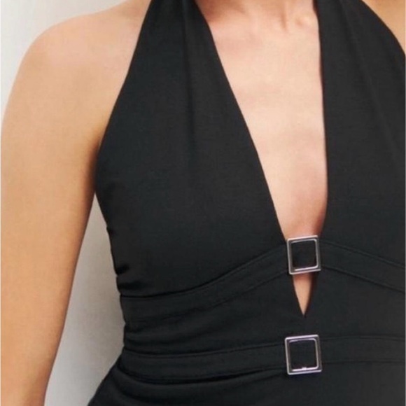 Reformation Tops - Reformation Black Halter Camisole with Square Buckle Details